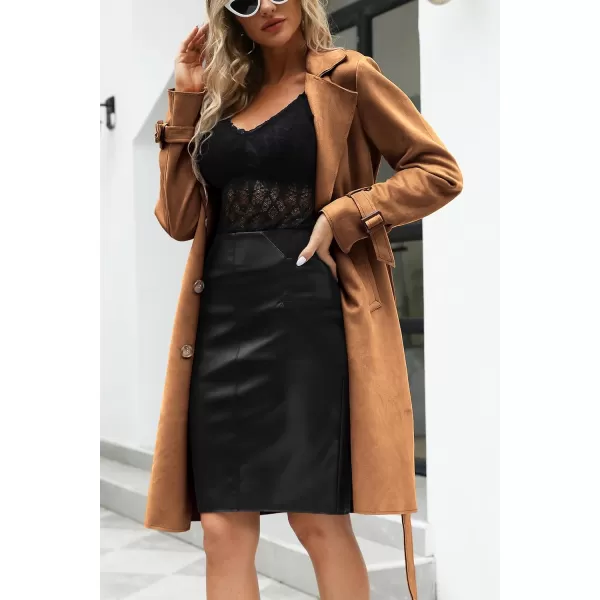 Bellivera Womens Faux Suede Leather Jacket Spring and Winter Fashion Long Trench Coat, Lightweight Windbreaker