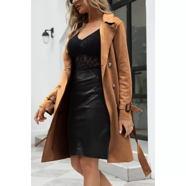 Bellivera Womens Faux Suede Leather Jacket Spring and Winter Fashion Long Trench Coat, Lightweight Windbreaker