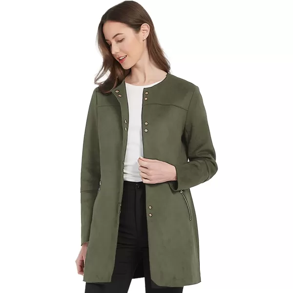 Bellivera Womens Faux Suede Leather Jacket Spring and Winter Fashion Long Trench Coat, Lightweight Windbreaker