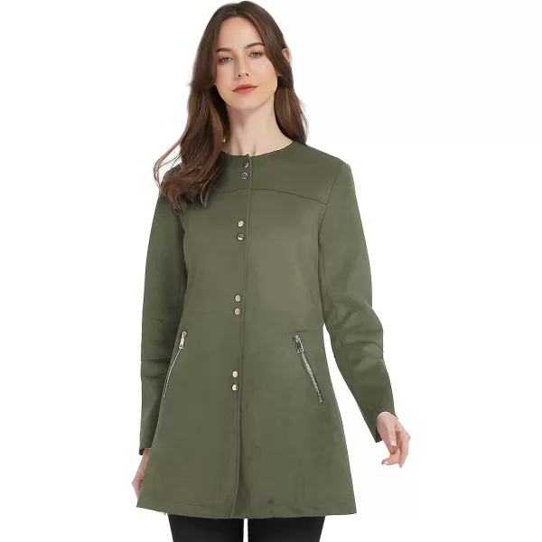 Bellivera Womens Faux Suede Leather Jacket Spring and Winter Fashion Long Trench Coat, Lightweight Windbreaker