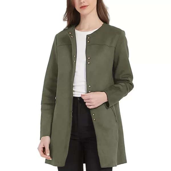 Bellivera Womens Faux Suede Leather Jacket Spring and Winter Fashion Long Trench Coat, Lightweight Windbreaker