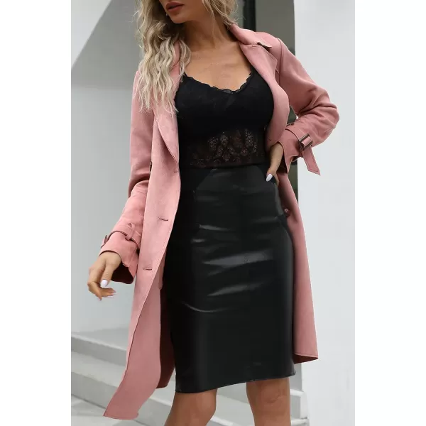 Bellivera Womens Faux Suede Leather Jacket Spring and Winter Fashion Long Trench Coat, Lightweight Windbreaker