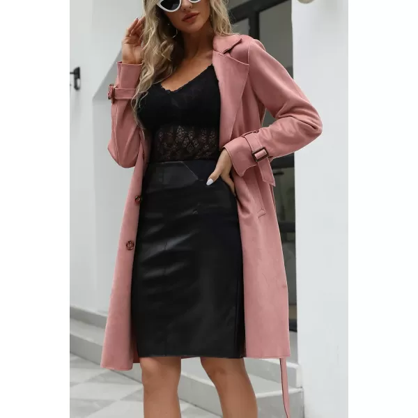 Bellivera Womens Faux Suede Leather Jacket Spring and Winter Fashion Long Trench Coat, Lightweight Windbreaker