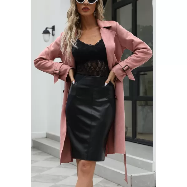 Bellivera Womens Faux Suede Leather Jacket Spring and Winter Fashion Long Trench Coat, Lightweight Windbreaker