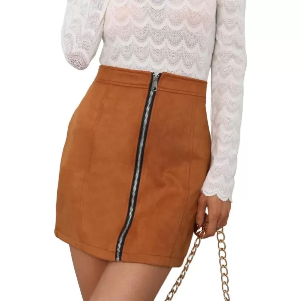 Bellivera Women's High Waist Pencil Mini A-Line Bodycon Faux Suede Solid Fall Short Basic Skirt