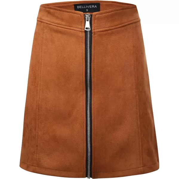 Bellivera Women's High Waist Pencil Mini A-Line Bodycon Faux Suede Solid Fall Short Basic Skirt