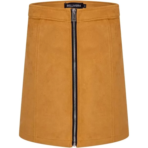 Bellivera Women's High Waist Pencil Mini A-Line Bodycon Faux Suede Solid Fall Short Basic Skirt