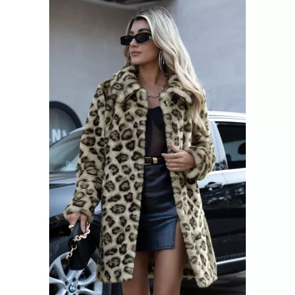 Bellivera Womens Leopard Print Fleece Coat, Spring and Winter Fashion Fuzzy Jacket Faux Fur Fluffy Cardigan Overcoat