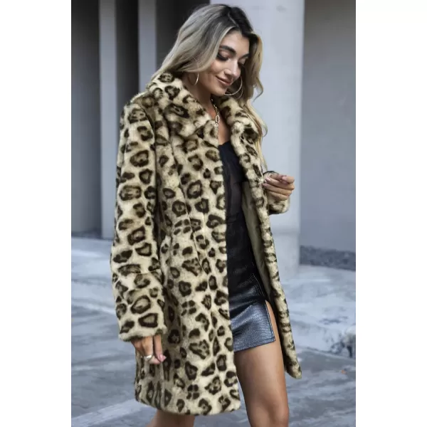 Bellivera Womens Leopard Print Fleece Coat, Spring and Winter Fashion Fuzzy Jacket Faux Fur Fluffy Cardigan Overcoat