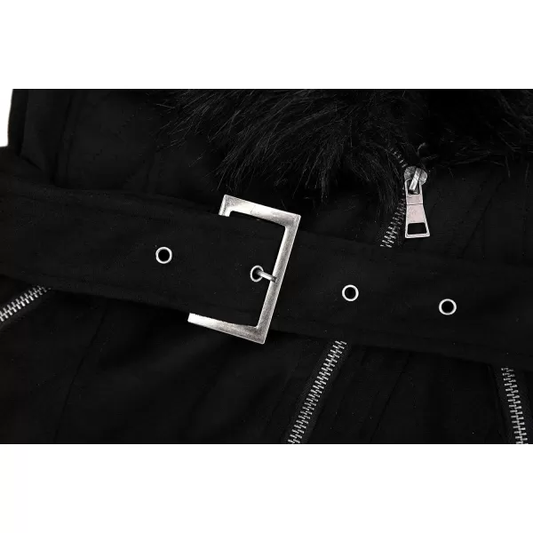Bellivera Women's Pea Coat Faux Suede Mid-length Jacket Zip Up Winter Warm Overcoat with Detachable Fur Collar