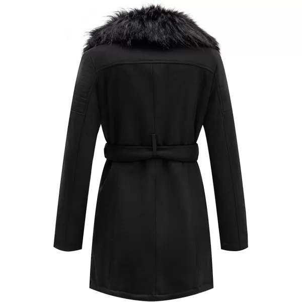 Bellivera Women's Pea Coat Faux Suede Mid-length Jacket Zip Up Winter Warm Overcoat with Detachable Fur Collar