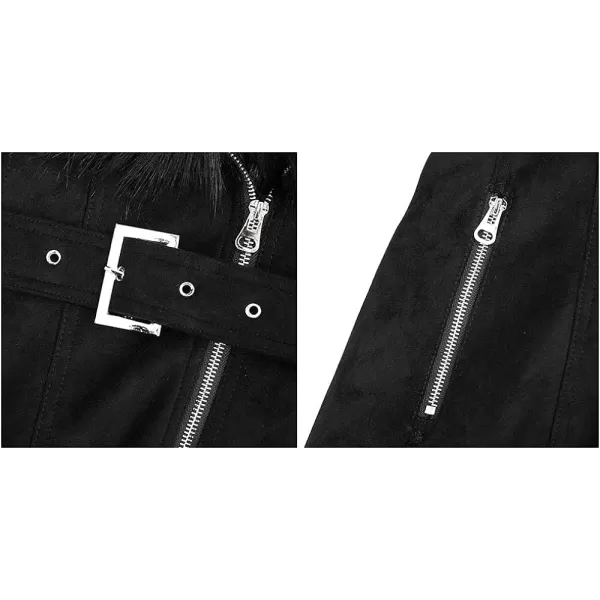 Bellivera Women's Pea Coat Faux Suede Mid-length Jacket Zip Up Winter Warm Overcoat with Detachable Fur Collar
