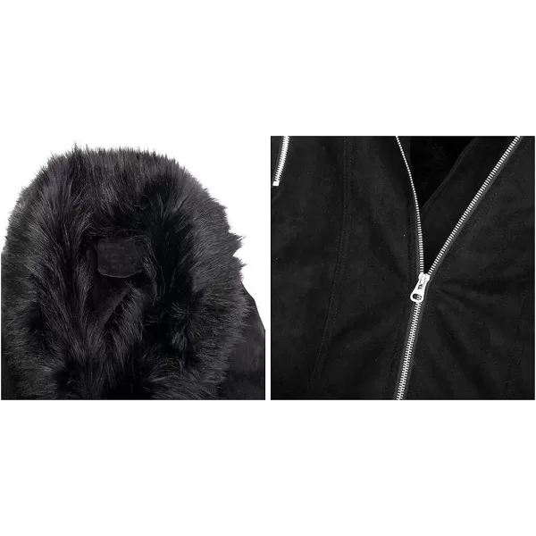 Bellivera Women's Pea Coat Faux Suede Mid-length Jacket Zip Up Winter Warm Overcoat with Detachable Fur Collar
