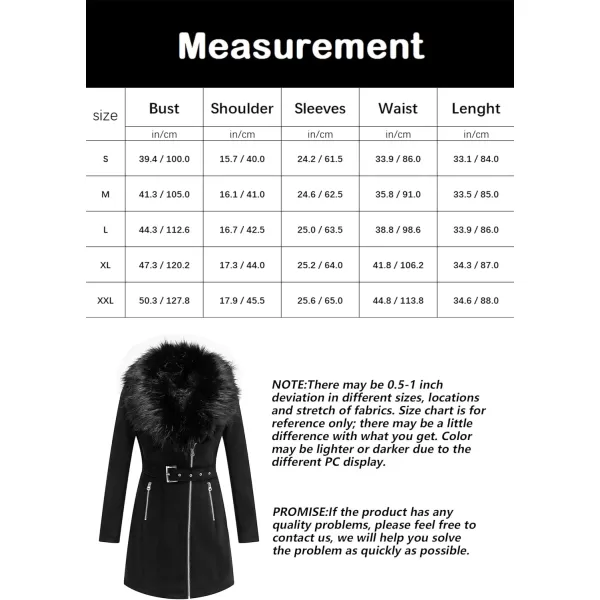 Bellivera Women's Pea Coat Faux Suede Mid-length Jacket Zip Up Winter Warm Overcoat with Detachable Fur Collar