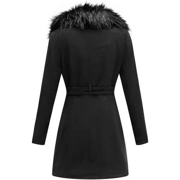 Bellivera Women's Pea Coat Faux Suede Mid-length Jacket Zip Up Winter Warm Overcoat with Detachable Fur Collar