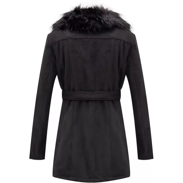 Bellivera Women's Pea Coat Faux Suede Mid-length Jacket Zip Up Winter Warm Overcoat with Detachable Fur Collar