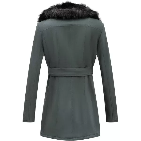 Bellivera Women's Pea Coat Faux Suede Mid-length Jacket Zip Up Winter Warm Overcoat with Detachable Fur Collar