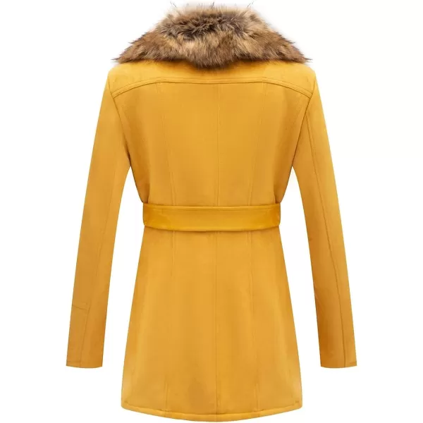 Bellivera Women's Pea Coat Faux Suede Mid-length Jacket Zip Up Winter Warm Overcoat with Detachable Fur Collar