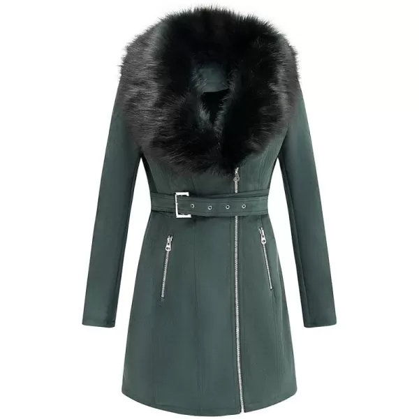 Bellivera Women's Pea Coat Faux Suede Mid-length Jacket Zip Up Winter Warm Overcoat with Detachable Fur Collar