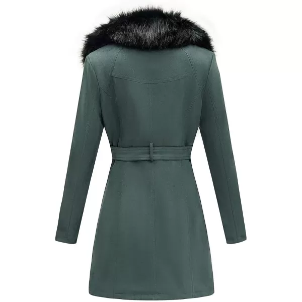 Bellivera Women's Pea Coat Faux Suede Mid-length Jacket Zip Up Winter Warm Overcoat with Detachable Fur Collar