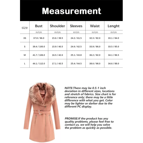 Bellivera Women's Pea Coat Faux Suede Mid-length Jacket Zip Up Winter Warm Overcoat with Detachable Fur Collar