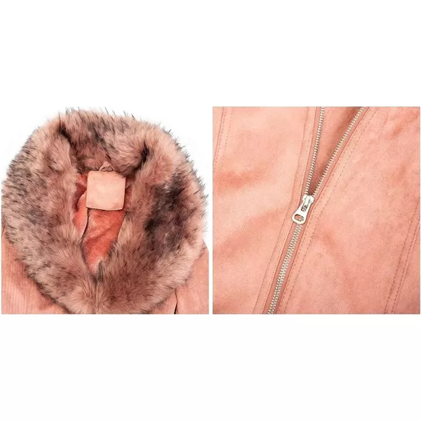 Bellivera Women's Pea Coat Faux Suede Mid-length Jacket Zip Up Winter Warm Overcoat with Detachable Fur Collar