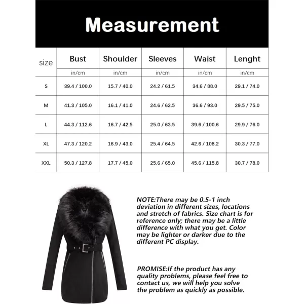Bellivera Women's Pea Coat Faux Suede Mid-length Jacket Zip Up Winter Warm Overcoat with Detachable Fur Collar