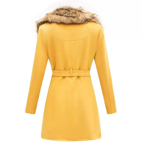 Bellivera Women's Pea Coat Faux Suede Mid-length Jacket Zip Up Winter Warm Overcoat with Detachable Fur Collar