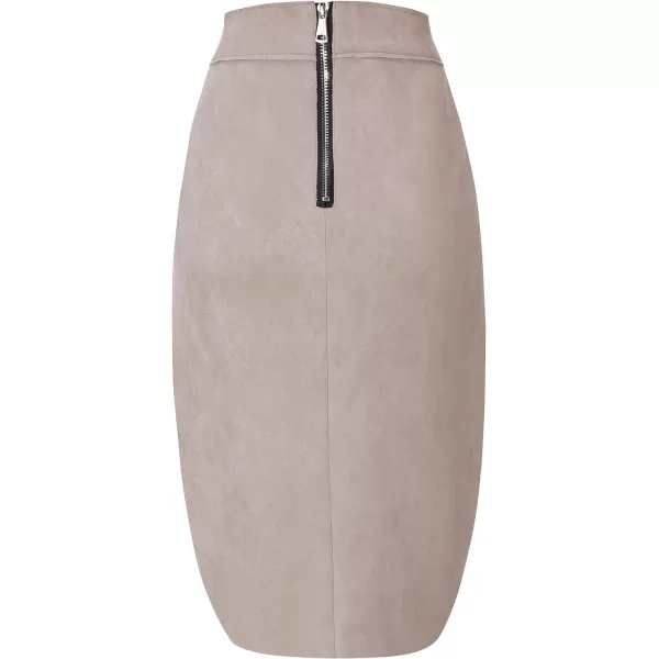 Bellivera Women's Pencil Skirt High Waist Bodycon Faux Suede Side Split Knee Length for Work Business