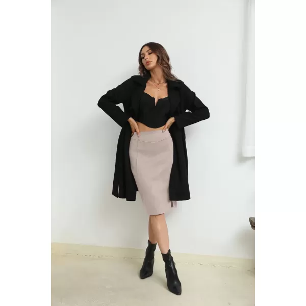 Bellivera Women's Pencil Skirt High Waist Bodycon Faux Suede Side Split Knee Length for Work Business