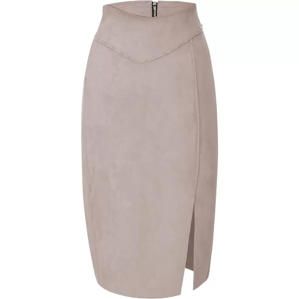 Bellivera Women's Pencil Skirt High Waist Bodycon Faux Suede Side Split Knee Length for Work Business