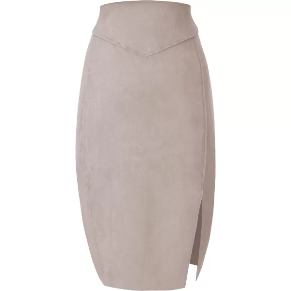 Bellivera Women's Pencil Skirt High Waist Bodycon Faux Suede Side Split Knee Length for Work Business
