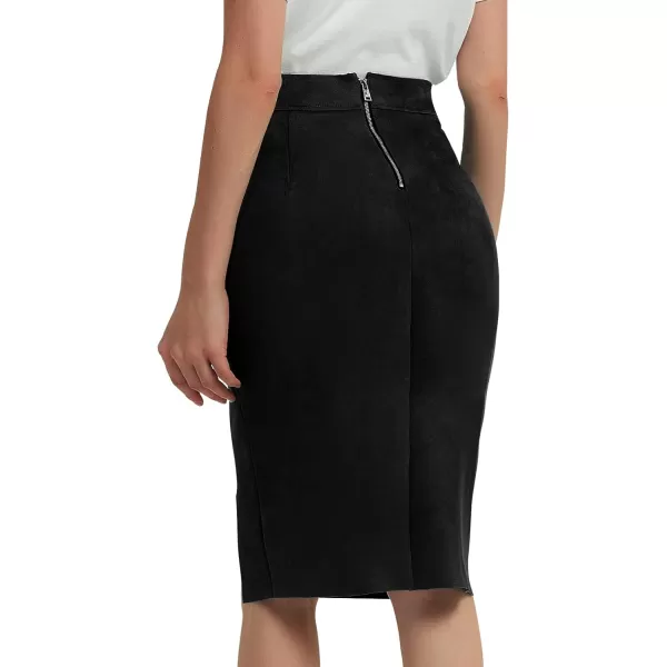 Bellivera Women's Pencil Skirt High Waist Bodycon Faux Suede Side Split Knee Length for Work Business