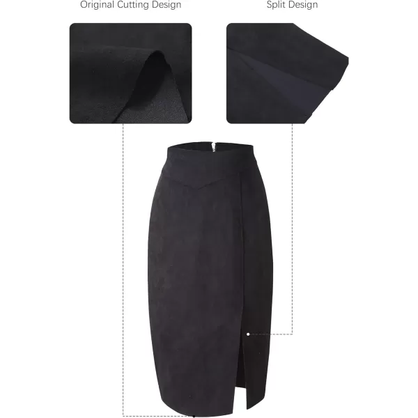 Bellivera Women's Pencil Skirt High Waist Bodycon Faux Suede Side Split Knee Length for Work Business