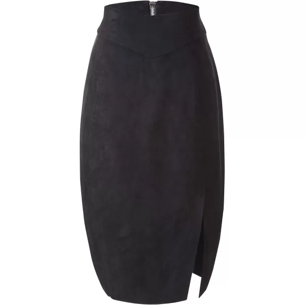 Bellivera Women's Pencil Skirt High Waist Bodycon Faux Suede Side Split Knee Length for Work Business