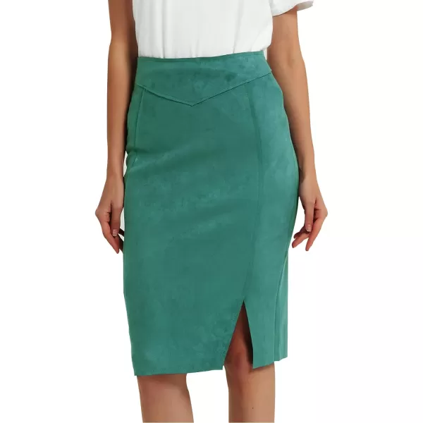 Bellivera Women's Pencil Skirt High Waist Bodycon Faux Suede Side Split Knee Length for Work Business