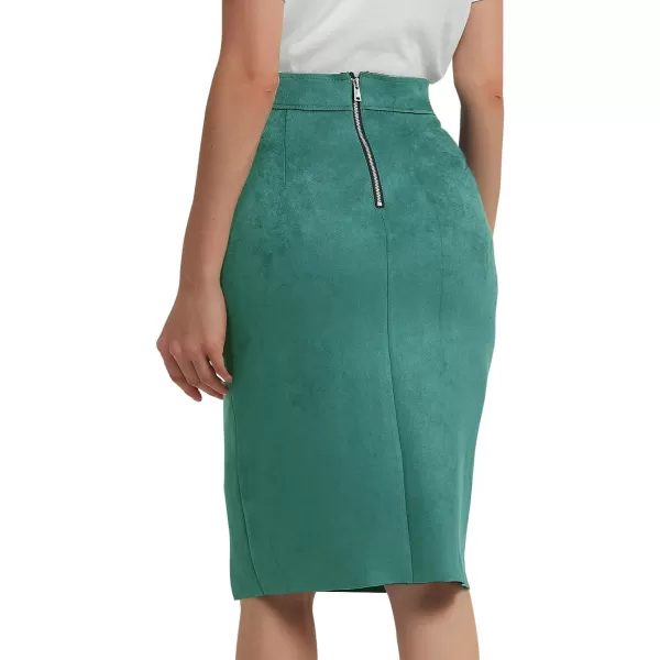 Bellivera Women's Pencil Skirt High Waist Bodycon Faux Suede Side Split Knee Length for Work Business