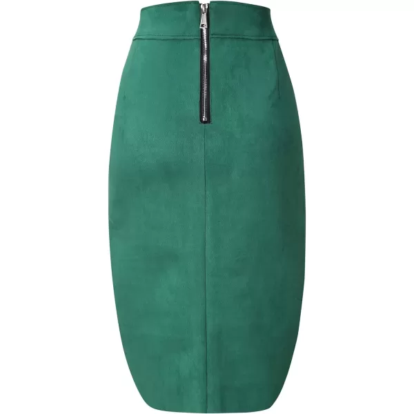 Bellivera Women's Pencil Skirt High Waist Bodycon Faux Suede Side Split Knee Length for Work Business