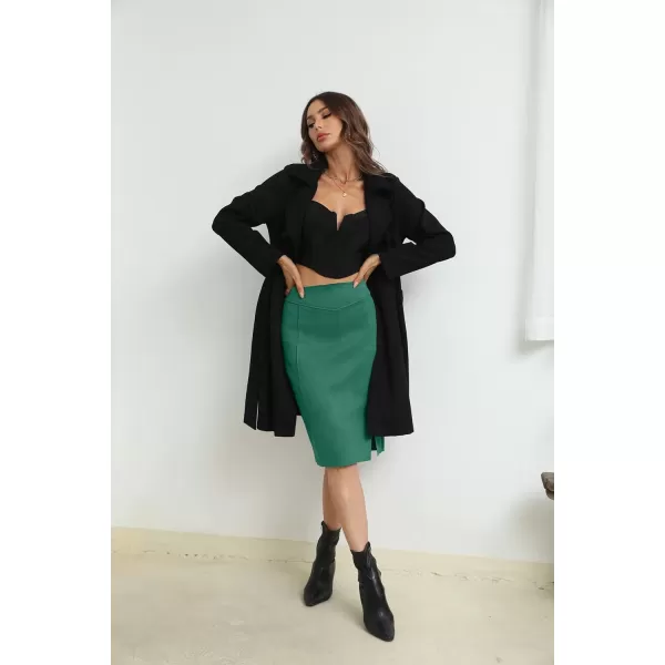 Bellivera Women's Pencil Skirt High Waist Bodycon Faux Suede Side Split Knee Length for Work Business