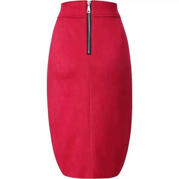 Bellivera Women's Pencil Skirt High Waist Bodycon Faux Suede Side Split Knee Length for Work Business