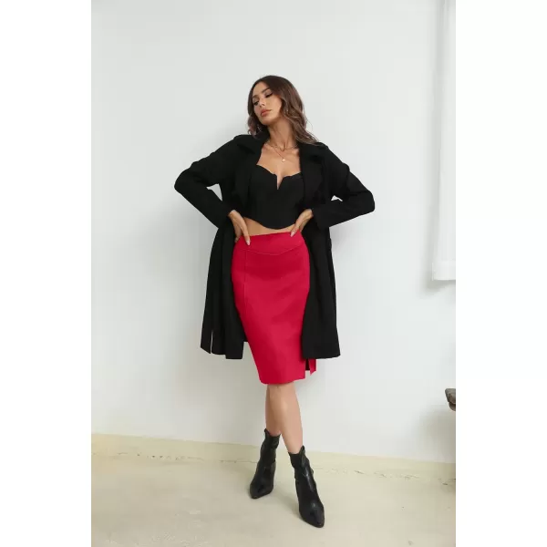 Bellivera Women's Pencil Skirt High Waist Bodycon Faux Suede Side Split Knee Length for Work Business