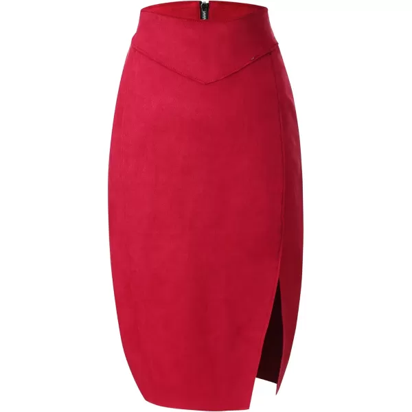 Bellivera Women's Pencil Skirt High Waist Bodycon Faux Suede Side Split Knee Length for Work Business