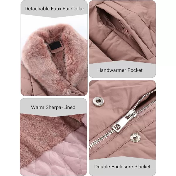 Bellivera Women's Puffer Jacket Faux Leather Bubble Padding Sherpa-Lined Coat with Removable Fur Collar
