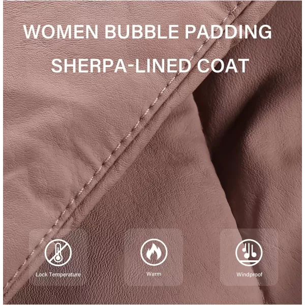 Bellivera Women's Puffer Jacket Faux Leather Bubble Padding Sherpa-Lined Coat with Removable Fur Collar