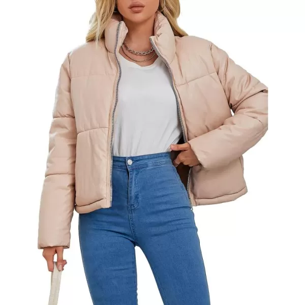 Bellivera Women's Puffer Jacket Faux Leather Short Coat Heavy Padded Overcoat