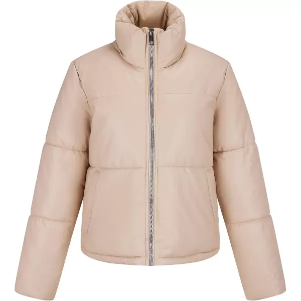 Bellivera Women's Puffer Jacket Faux Leather Short Coat Heavy Padded Overcoat