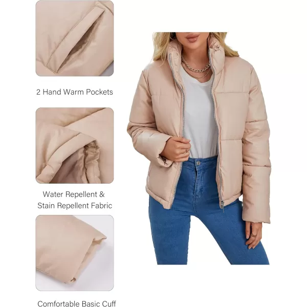 Bellivera Women's Puffer Jacket Faux Leather Short Coat Heavy Padded Overcoat