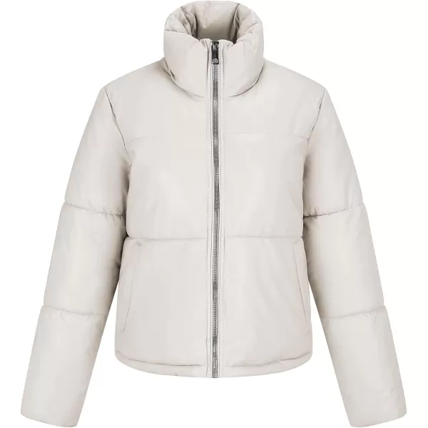 Bellivera Women's Puffer Jacket Faux Leather Short Coat Heavy Padded Overcoat