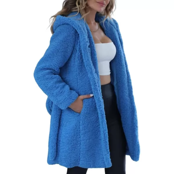 Bellivera Women's Sherpa Coat Winter Fuzzy Jacket Mid-length Hooded Button-up Loose Outerwear with Belt