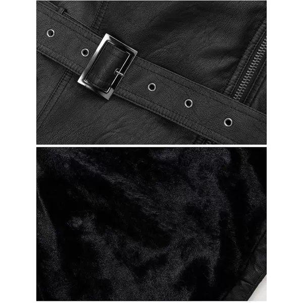 Bellivera Women's Trench Coat Faux Leather Jackets Winter Long Sleeve Outwear with Detachable Fur Collar